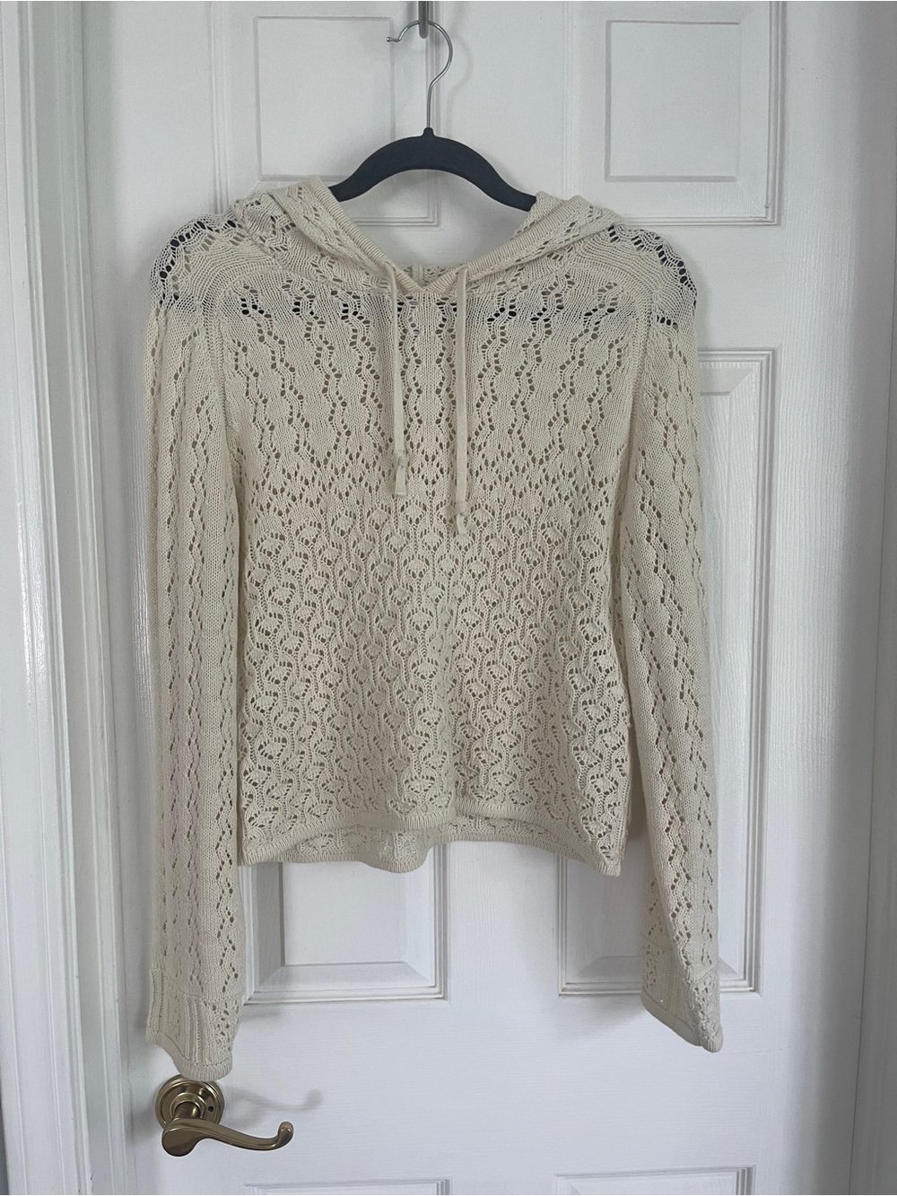 Melrose and Market Cream Open-Knit Hooded Pullover Sweater